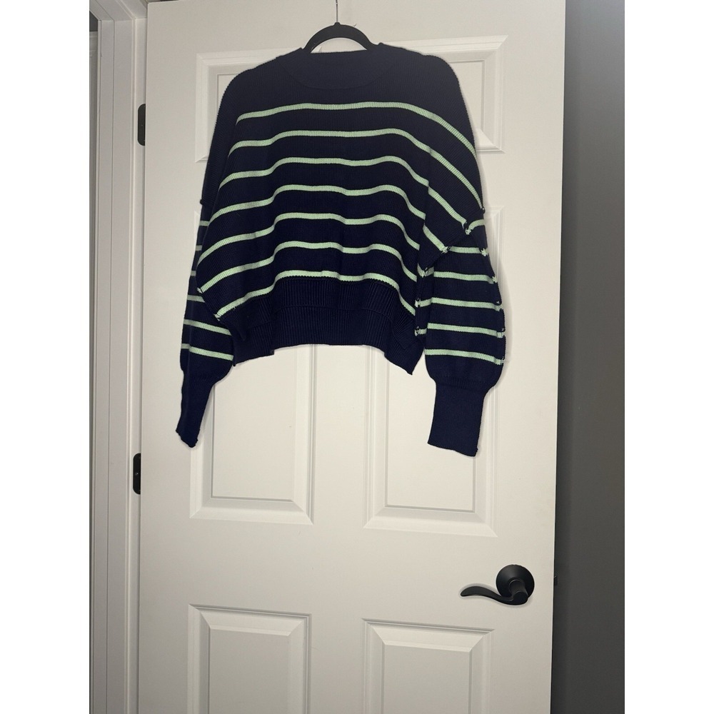 Judson And Co  Pullover Sweater Large Navy Green Stripe Ribbed